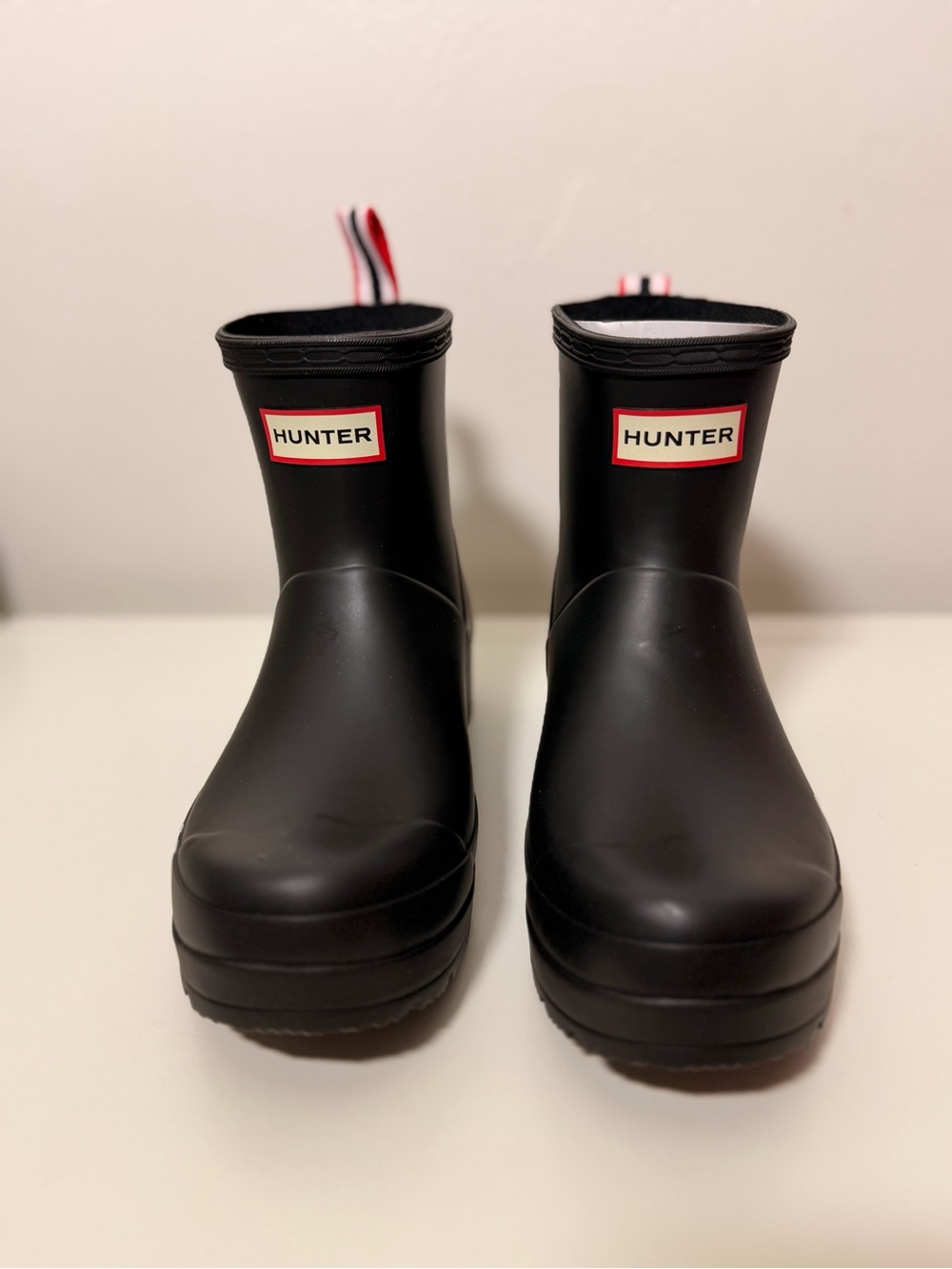 Hunter Kids Short Black Rain Boots with Red-Trim Logo